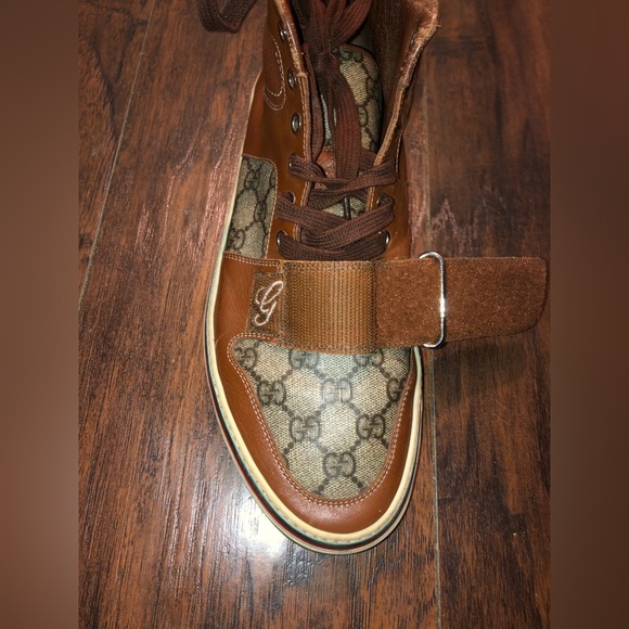Gucci Leather Monogram Hightop Sneakers Brown SZ9.5 - Picture 6 of 12